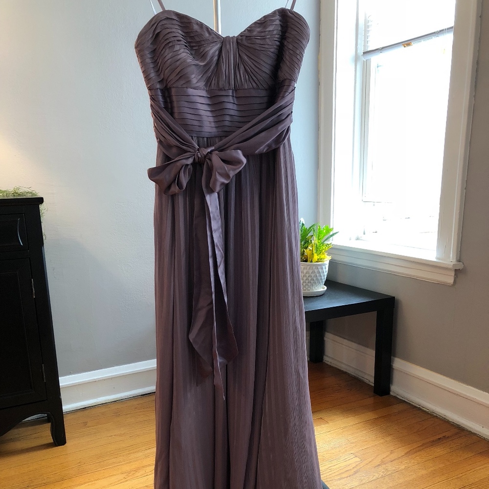 BCBGMAXAZRIA Purple Strapless Crinkle Satin Gown